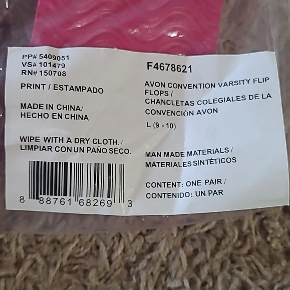 Avon Pink and White Flip Flops Sizs LARGE 9-10 - Picture 5 of 6